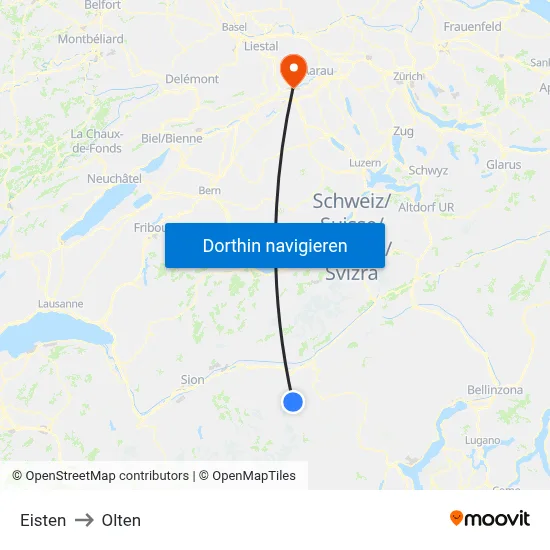 Eisten to Olten map