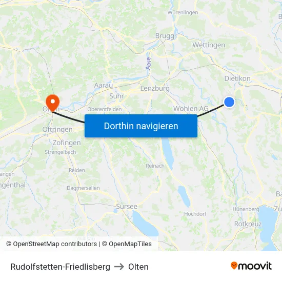 Rudolfstetten-Friedlisberg to Olten map