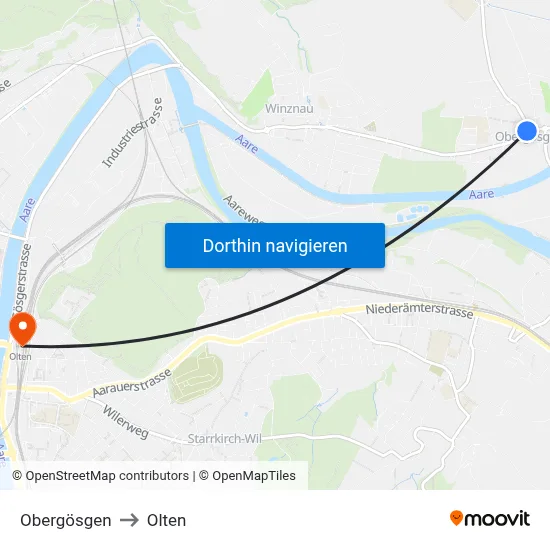 Obergösgen to Olten map
