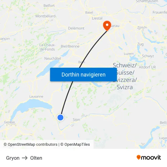 Gryon to Olten map