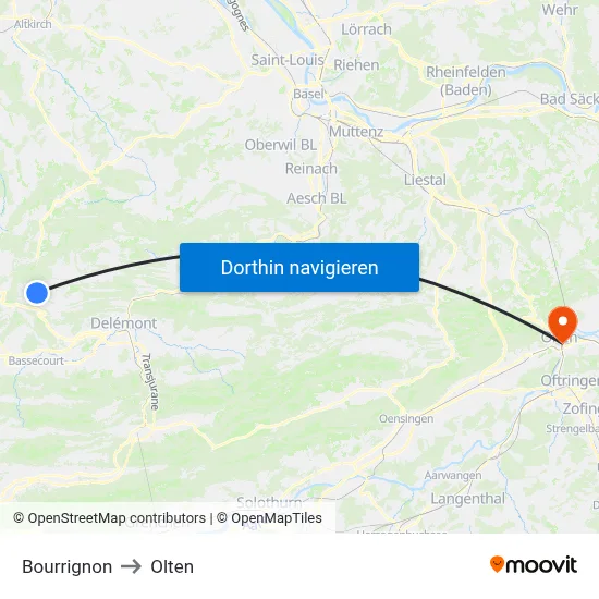 Bourrignon to Olten map