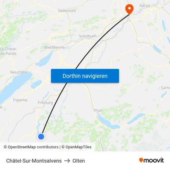 Châtel-Sur-Montsalvens to Olten map