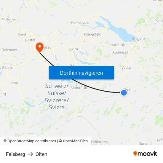 Felsberg to Olten map