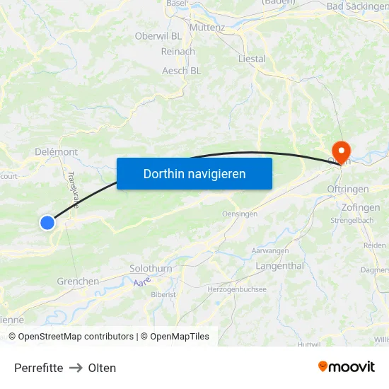 Perrefitte to Olten map