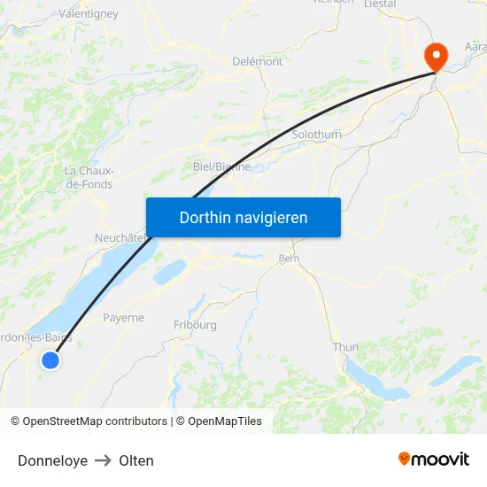 Donneloye to Olten map