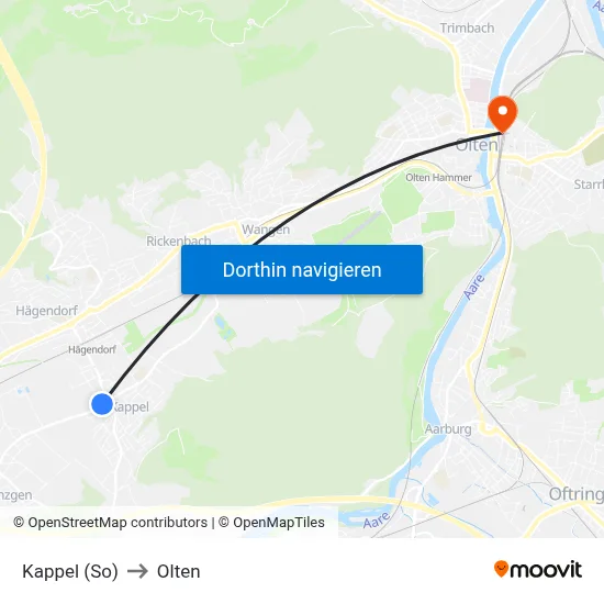 Kappel (So) to Olten map