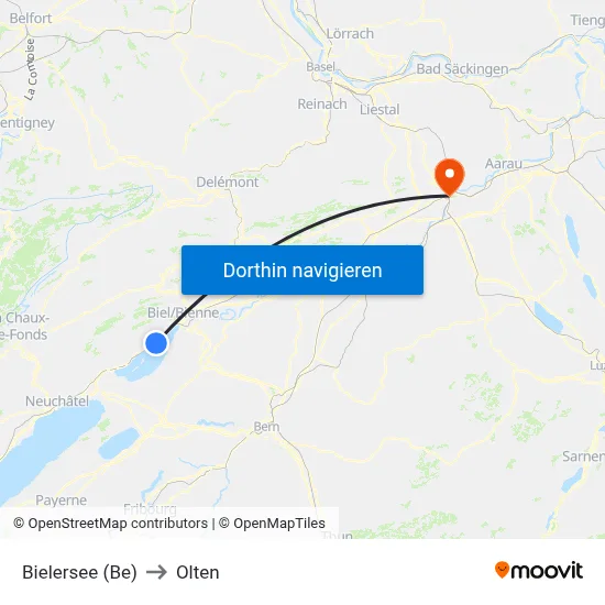 Bielersee (Be) to Olten map