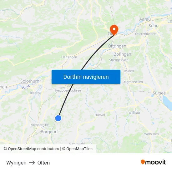 Wynigen to Olten map