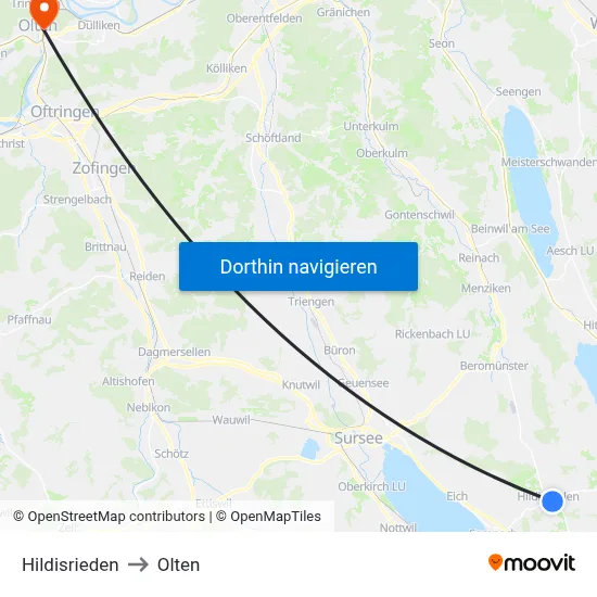 Hildisrieden to Olten map