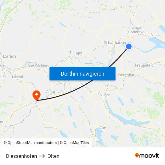 Diessenhofen to Olten map