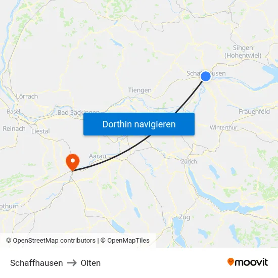Schaffhausen to Olten map