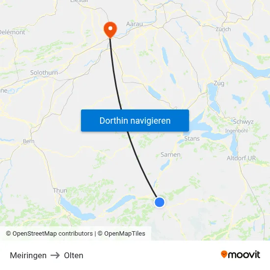 Meiringen to Olten map