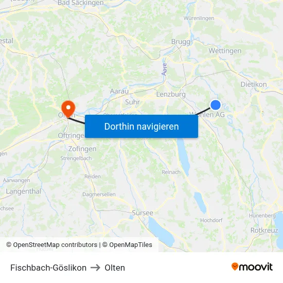 Fischbach-Göslikon to Olten map