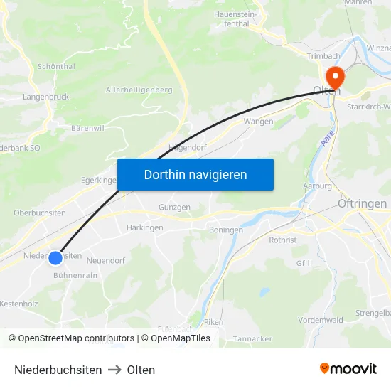 Niederbuchsiten to Olten map