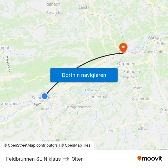 Feldbrunnen-St. Niklaus to Olten map