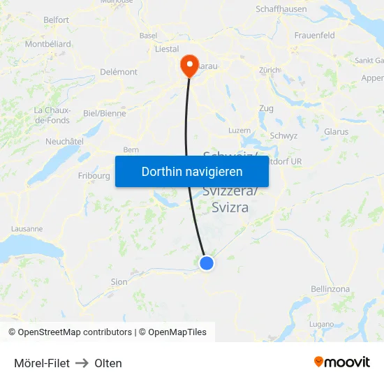 Mörel-Filet to Olten map