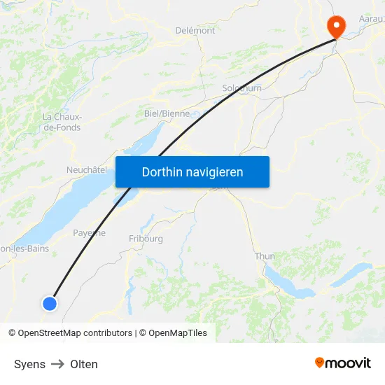 Syens to Olten map