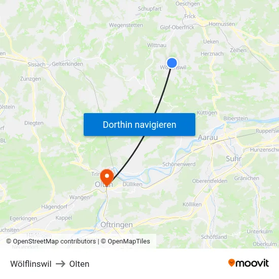 Wölflinswil to Olten map