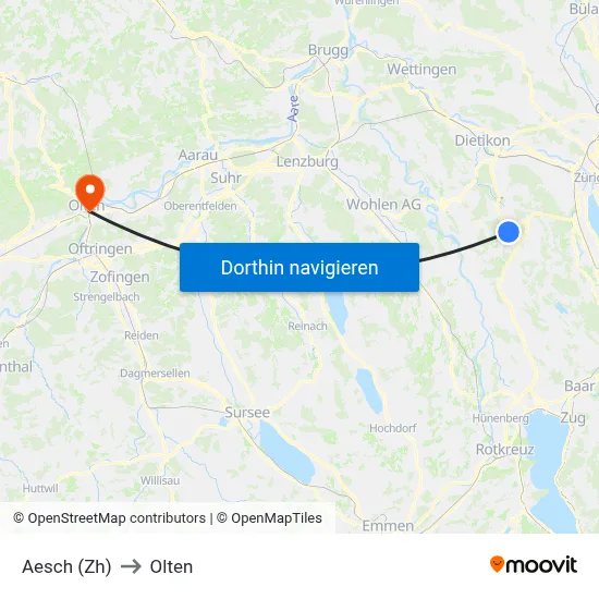 Aesch (Zh) to Olten map