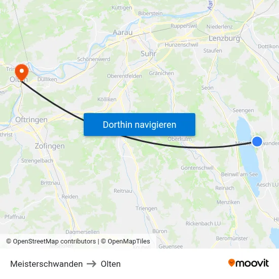 Meisterschwanden to Olten map