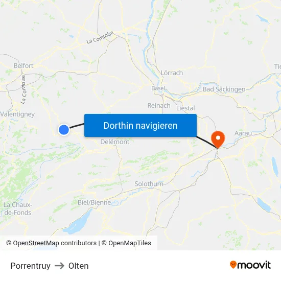 Porrentruy to Olten map