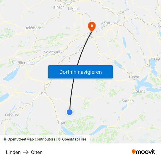 Linden to Olten map