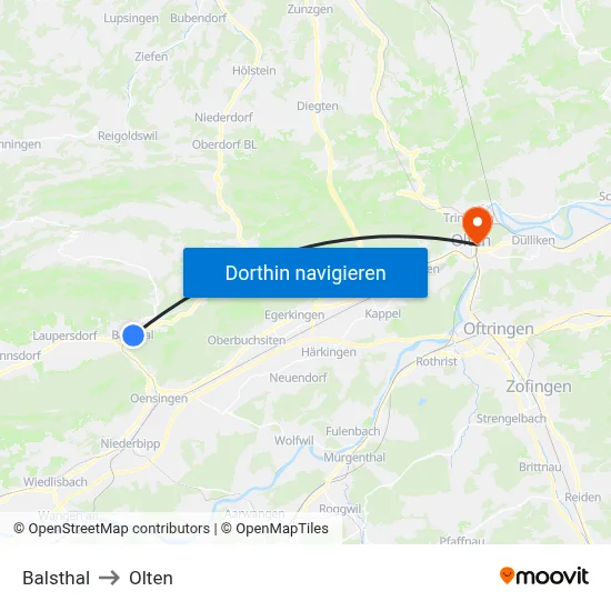 Balsthal to Olten map