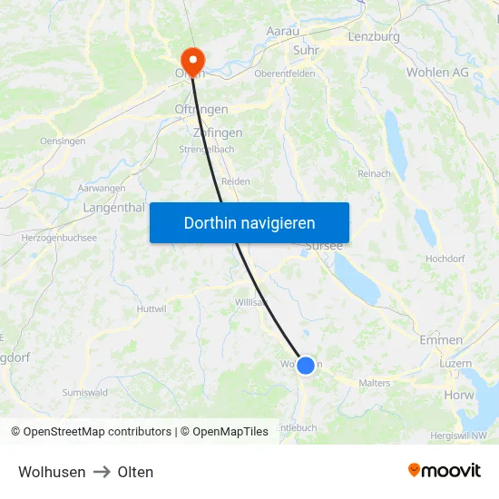 Wolhusen to Olten map