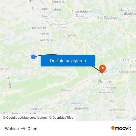 Wahlen to Olten map