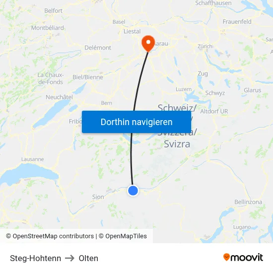 Steg-Hohtenn to Olten map