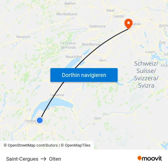 Saint-Cergues to Olten map