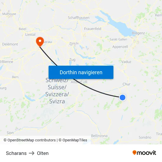 Scharans to Olten map