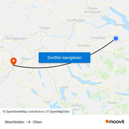 Weinfelden to Olten map