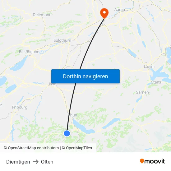 Diemtigen to Olten map