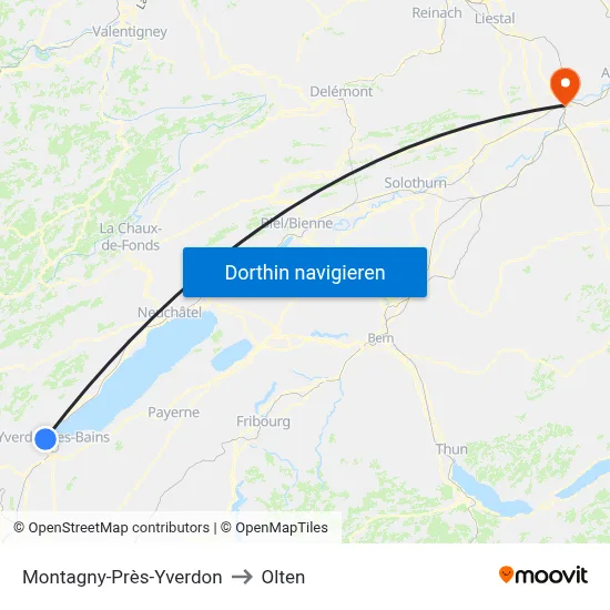 Montagny-Près-Yverdon to Olten map