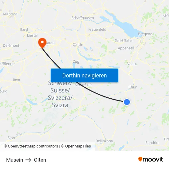 Masein to Olten map