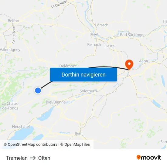 Tramelan to Olten map