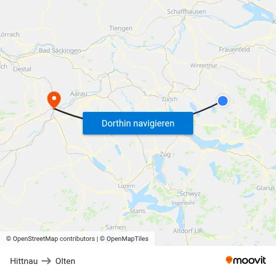 Hittnau to Olten map