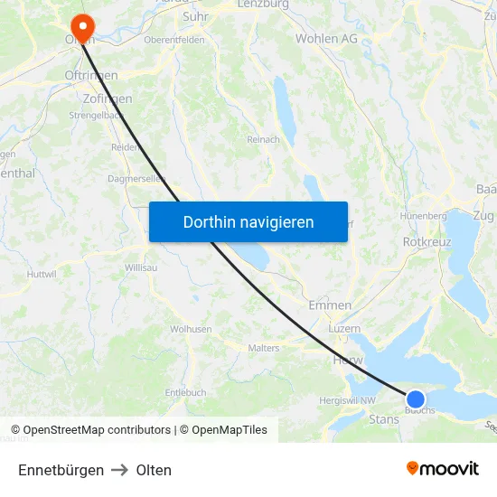 Ennetbürgen to Olten map