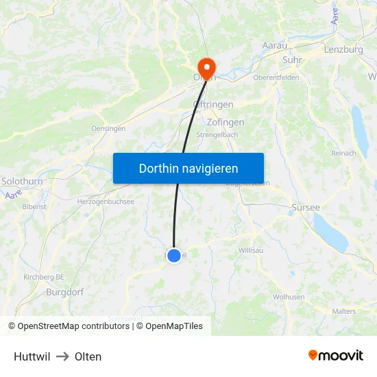 Huttwil to Olten map
