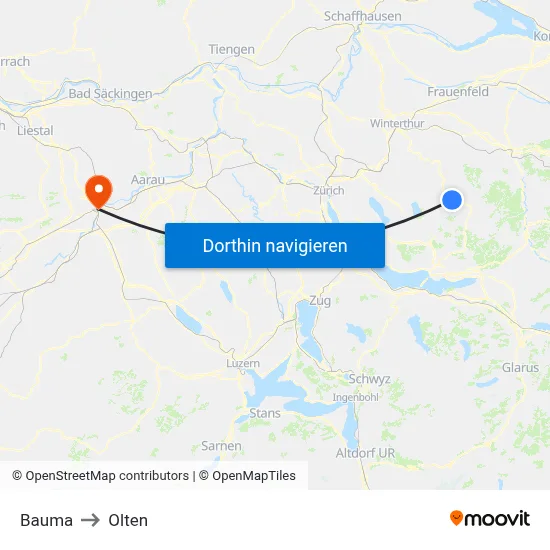 Bauma to Olten map