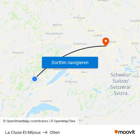La Cluse-Et-Mijoux to Olten map
