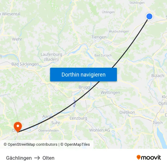 Gächlingen to Olten map