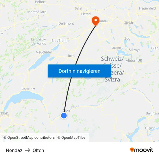 Nendaz to Olten map