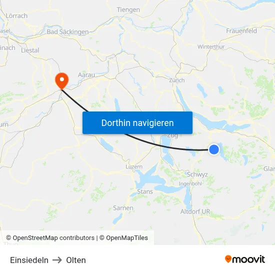 Einsiedeln to Olten map