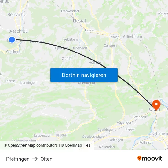 Pfeffingen to Olten map