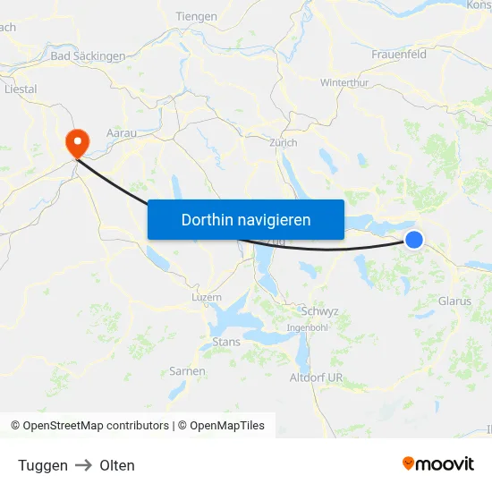 Tuggen to Olten map