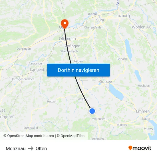 Menznau to Olten map