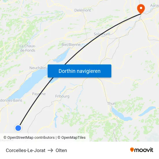 Corcelles-Le-Jorat to Olten map