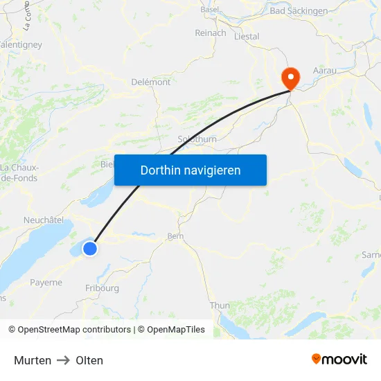 Murten to Olten map